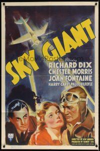 7z764 SKY GIANT 1sh '38 Joan Fontaine with airplane pilots Richard Dix & Chester Morris!