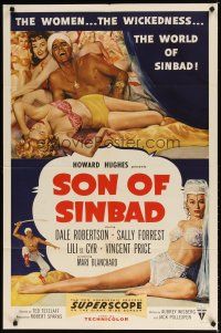 7z783 SON OF SINBAD 1sh '55 Howard Hughes, great art of super sexy harem women!