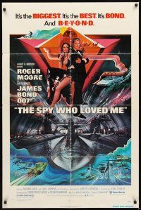 7z789 SPY WHO LOVED ME 1sh '77 cool artwork of Roger Moore as James Bond by Bob Peak!
