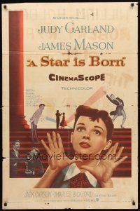 7z794 STAR IS BORN 1sh '54 great close up art of Judy Garland, James Mason, classic!