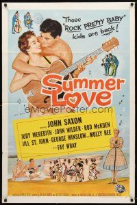 7z810 SUMMER LOVE 1sh '58 very young John Saxon plays guitar with pretty girl!