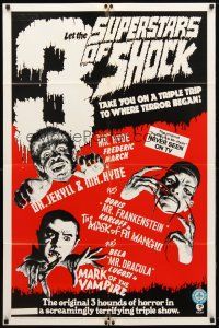 7z815 SUPERSTARS OF SHOCK 1sh '72 Frederic March, Boris Karloff, Bela Lugosi triple-bill!