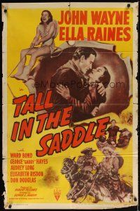 7z824 TALL IN THE SADDLE style A 1sh R49 great images of John Wayne & pretty Ella Raines!