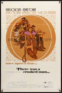 7z855 THERE WAS A CROOKED MAN 1sh '70 cool art of Kirk Douglas, Henry Fonda & top stars!