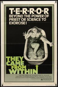 7z859 THEY CAME FROM WITHIN 1sh '76 David Cronenberg, art of terrified girl in bath tub!