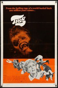 7z896 TROG int'l 1sh '70 Joan Crawford & prehistoric monsters, wacky horror explodes into today!