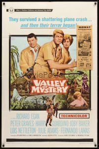 7z920 VALLEY OF MYSTERY 1sh '67 Peter Graves, Lois Nettleton, Harry Guardino, jungle adventure!