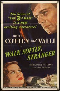 7z935 WALK SOFTLY STRANGER 1sh '50 Robert Stevenson directed, art of Joseph Cotten & pretty Valli!