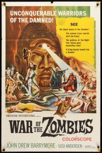 7z943 WAR OF THE ZOMBIES 1sh '65 John Drew Barrymore vs unconquerable warriors of the damned!