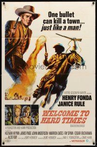 7z950 WELCOME TO HARD TIMES 1sh '67 cool artwork of cowboy Henry Fonda in action + cast!