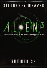 8b029 ALIEN 3 teaser DS 1sh '92 Sigourney Weaver, 3 times the danger, 3 times the terror!