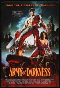 8b053 ARMY OF DARKNESS DS 1sh '93 Sam Raimi, great artwork of Bruce Campbell with chainsaw hand!