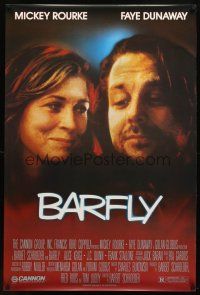 8b068 BARFLY 1sh '87 directed by Barbet Schroeder, c/u of Mickey Rourke & Faye Dunaway