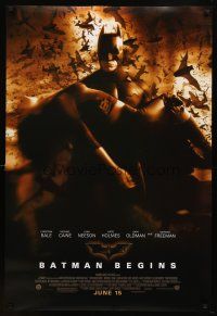 8b070 BATMAN BEGINS June 15 advance DS 1sh '05 Bale as the Caped Crusader carrying Katie Holmes!