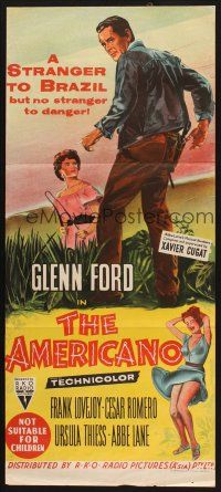 8c302 AMERICANO Aust daybill '55 Glenn Ford is a stranger to Brazil but no stranger to danger!