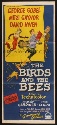 8c338 BIRDS & THE BEES Aust daybill '56 Richardson Studio art of Gobel, Mitzi Gaynor & Niven!