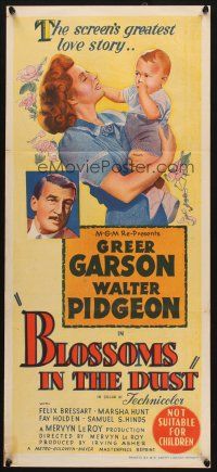 8c348 BLOSSOMS IN THE DUST Aust daybill R50s art of Greer Garson w/baby + close up Walter Pidgeon!