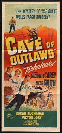 8c380 CAVE OF OUTLAWS Aust daybill '51 Macdonald Carey, sexy Alexis Smith, William Castle western!