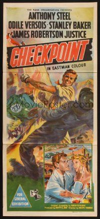 8c383 CHECKPOINT Aust daybill '57 English car racing, art of tough Anthony Steel in fistfight!