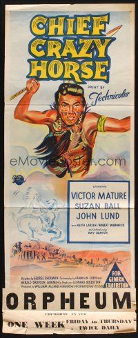 8c384 CHIEF CRAZY HORSE Aust daybill '55 art of Native American Indian warrior Victor Mature!