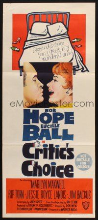 8c397 CRITIC'S CHOICE Aust daybill '63 close up of Bob Hope about to kiss smiling Lucille Ball!