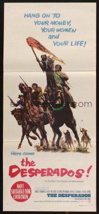 8c409 DESPERADOS Aust daybill '69 cool art of Vince Edwards & Jack Palance on charging horses!