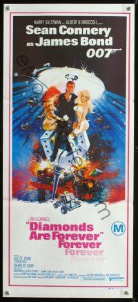 8c411 DIAMONDS ARE FOREVER Aust daybill '71 Sean Connery as James Bond 007 by Robert McGinnis!
