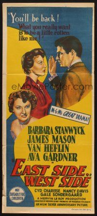 8c422 EAST SIDE WEST SIDE Aust daybill '50 Barbara Stanwyck, James Mason, sexy Ava Gardner!