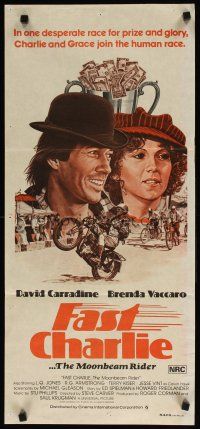 8c441 FAST CHARLIE Aust daybill '79 art of David Carradine on motorcycle + Brenda Vaccaro by Salk!