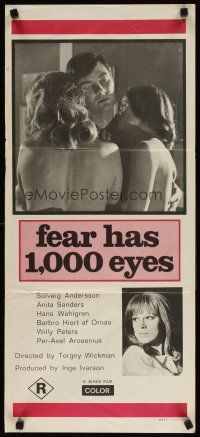 8c447 FEAR HAS 1000 EYES Aust daybill '72 Solveig Andersson, Swedish horror, sexy image!