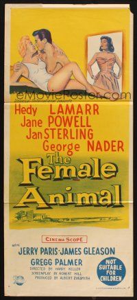 8c449 FEMALE ANIMAL Aust daybill '58 artwork of sexy Hedy Lamarr & Jane Powell!