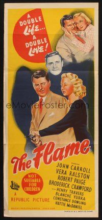 8c458 FLAME Aust daybill '47 art of John Carroll w/pistol & Vera Ralston, film noir!