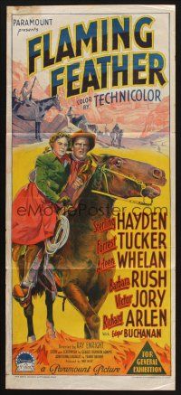 8c460 FLAMING FEATHER Aust daybill '52 Richardson Studio artwork of Sterling Hayden on horseback!