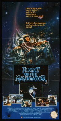 8c464 FLIGHT OF THE NAVIGATOR Aust daybill '86 Disney sci-fi, art of Joey Cramer in spaceship!