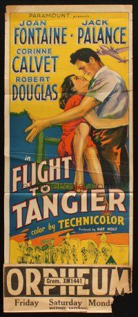8c465 FLIGHT TO TANGIER Aust daybill '53 Richardson Studio art of Joan Fontaine & Jack Palance!