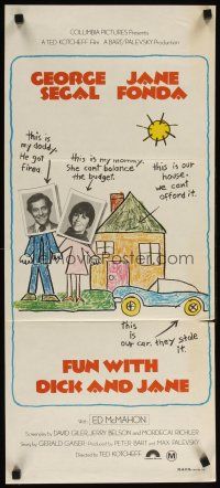 8c494 FUN WITH DICK & JANE Aust daybill '77 George Segal, Jane Fonda, child's drawing poster art!
