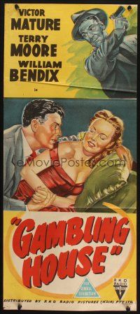 8c499 GAMBLING HOUSE Aust daybill '51 art of Victor Mature lusting after Terry Moore, Bendix!