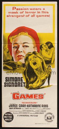 8c500 GAMES Aust daybill '67 Simone Signoret, Katharine Ross, passion wears a mask of terror!
