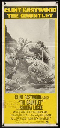 8c503 GAUNTLET Aust daybill '77 great art of Clint Eastwood & Sondra Locke by Frank Frazetta!