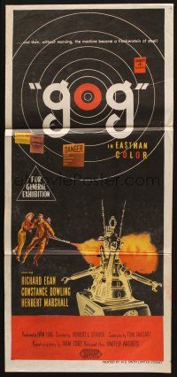 8c516 GOG Aust daybill '54 sci-fi, wacky Frankenstein of steel robot destroys its makers!