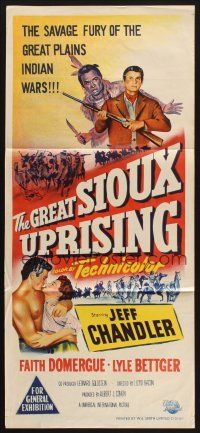 8c522 GREAT SIOUX UPRISING Aust daybill '53 Jeff Chandler & Faith Domergue, fury of Indian wars!