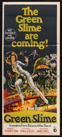 8c524 GREEN SLIME Aust daybill '68 classic cheesy sci-fi, cool art of sexy astronaut & monster!