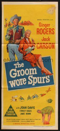 8c526 GROOM WORE SPURS Aust daybill '51 lady lawyer Ginger Rogers & Hollywood cowboy Jack Carson!