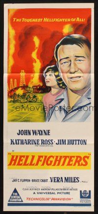 8c541 HELLFIGHTERS Aust daybill '69 art of John Wayne as fireman Red Adair & Katharine Ross!