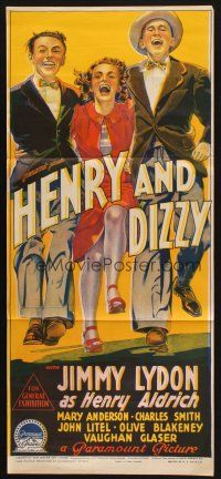 8c542 HENRY & DIZZY Aust daybill '42 Richardson Studio art of Jimmy Lydon as Aldrich & friends!