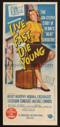 8c614 LIVE FAST DIE YOUNG Aust daybill '58 stone litho art of bad Mary Murphy on street corner!