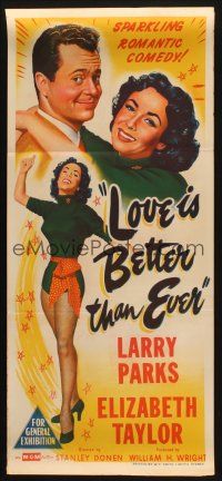 8c622 LOVE IS BETTER THAN EVER Aust daybill '52 stone litho of Parks & sexy Elizabeth Taylor!