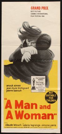 8c629 MAN & A WOMAN Aust daybill '68 Claude Lelouch's Un homme et une femme, Anouk Aimee!