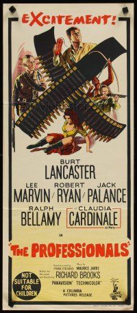 8c722 PROFESSIONALS Aust daybill '66 stone litho of Lancaster, Lee Marvin & sexy Claudia Cardinale