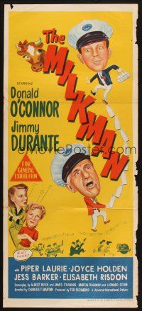 8c648 MILKMAN Aust daybill '50 wacky art of Donald O'Connor & Jimmy Durante + sexy Piper Laurie!